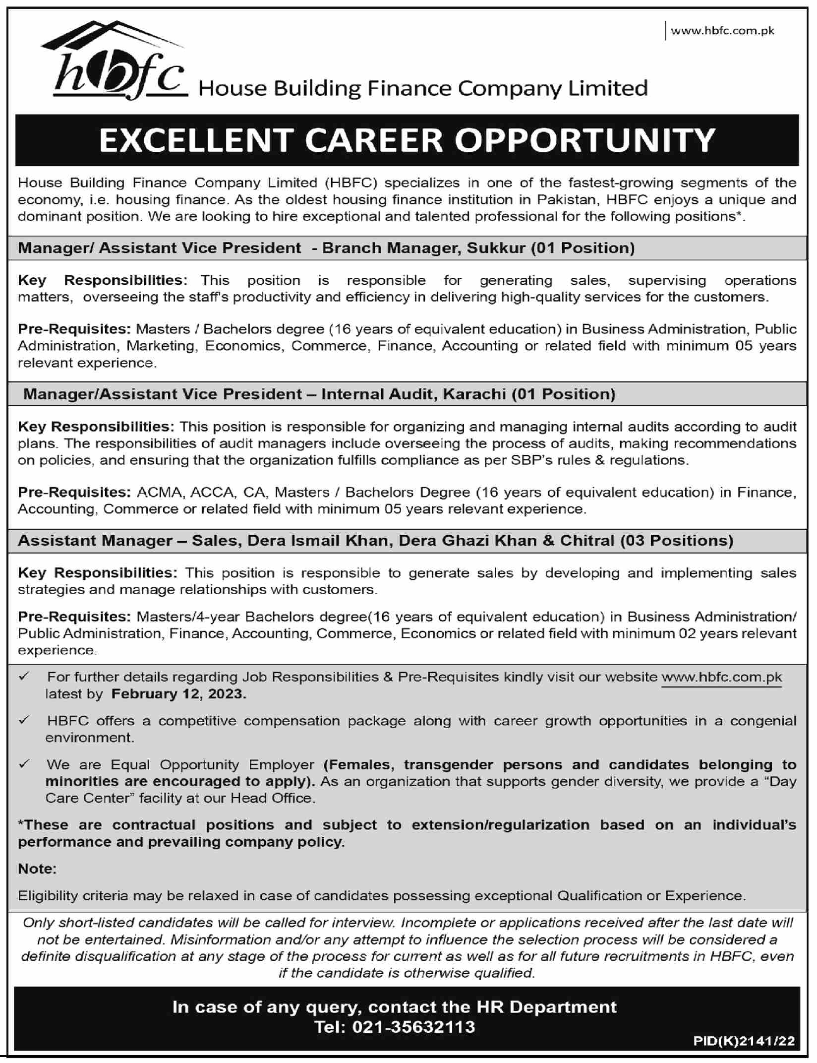 HBFC Jobs 2023 - House Building Finance Company Limited