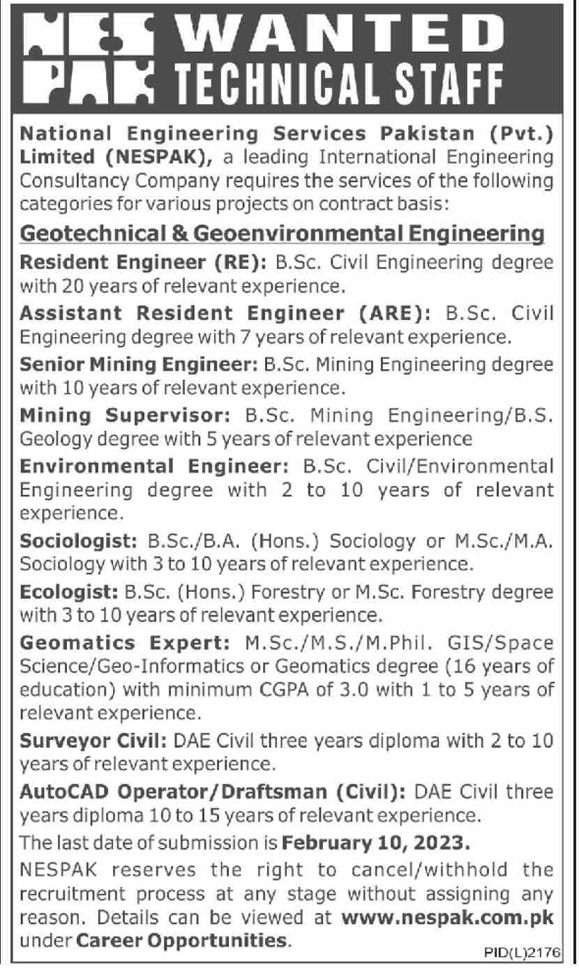 National Engineering Services Pakistan Jobs 2023