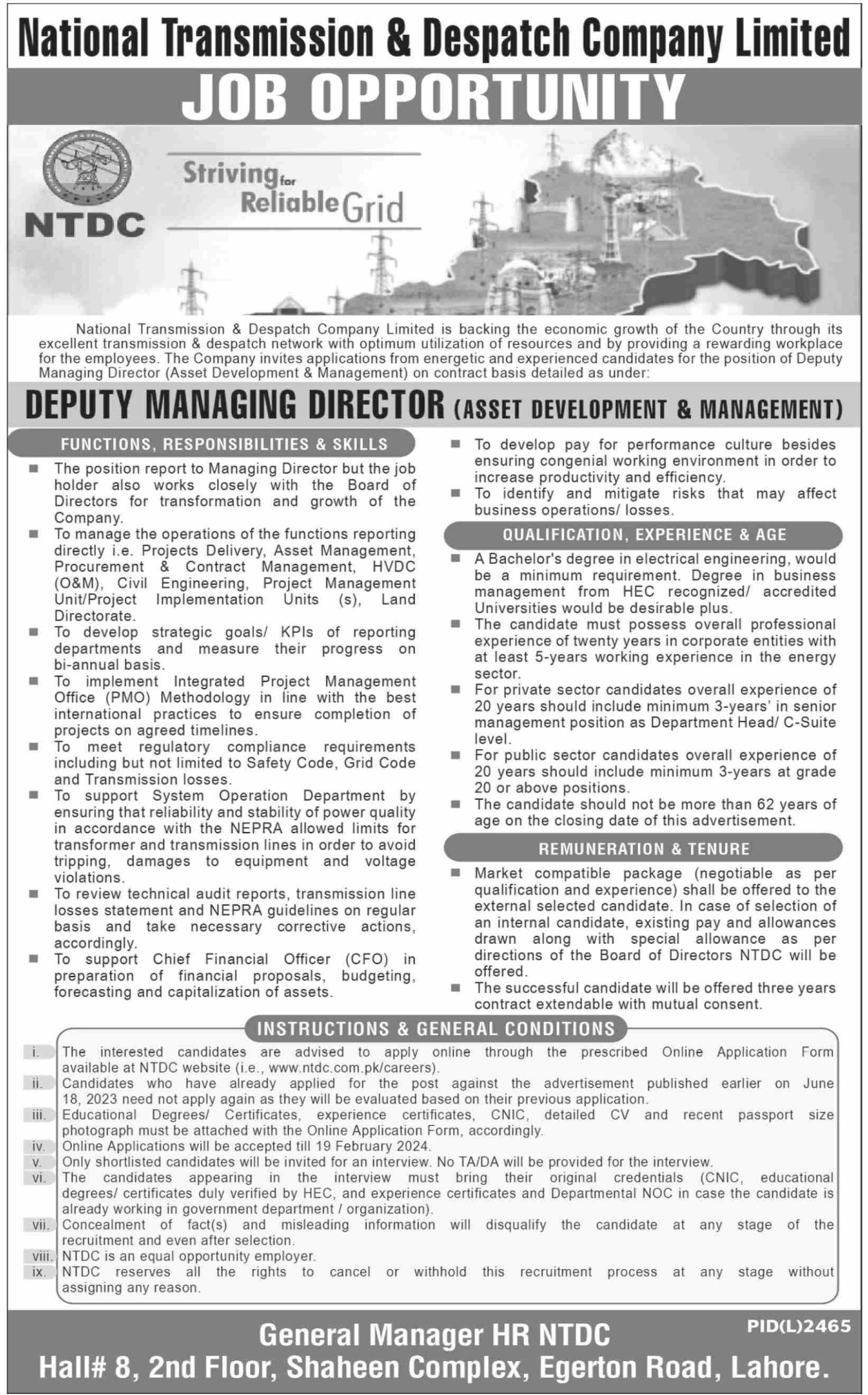 NTDC Jobs 2024 National Transmission & Despatch Company